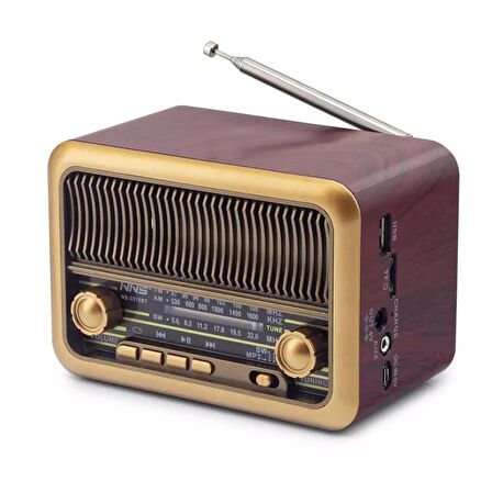 RADYO NOSTALJİ ŞARJLI PİLLİ BT/USB/SD/AUX NNS NS-3315BT BORDO