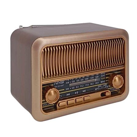 RADYO NOSTALJİ ŞARJLI PİLLİ BT/USB/SD/AUX NNS NS-3315BT KAHVERENGİ