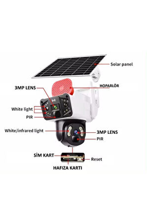 O-Kam 3915 Ip 6Mp Çift Kameralı 4G Sim Kartlı Sirenli Solar Speed Dome