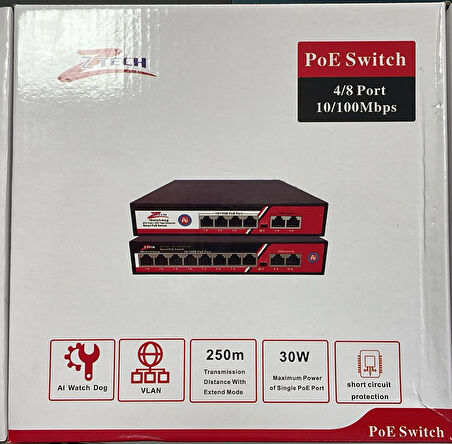 ZTECH ZR-1008 8+2 POE SWITCH 125W MEGABIT WATCHDOG