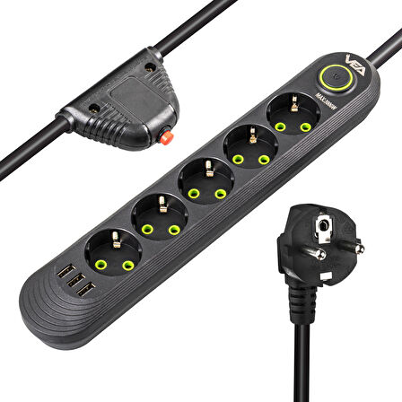 Beşli Grup Priz 1.5mt Akım Korumalı 3 Usb li Vea VA-21561