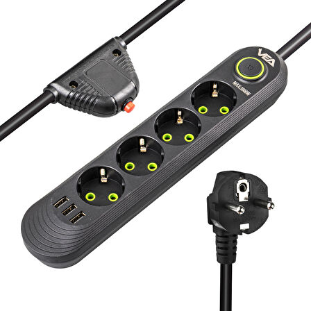 Dörtlü Grup Priz 1.5mt Akım Korumalı 3 Usb li Vea VA-21559