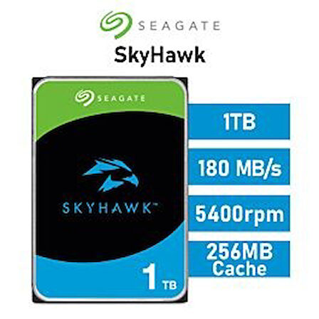 1 TB Seagate SKYHAWK 3.5" 256MB 5400Rpm (ST1000VX013) 7/24 Güvenlik Diski