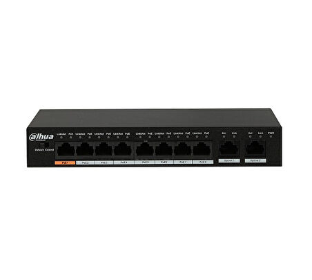 Dahua DH-PFS3010-8ET-65 8 Port 10/100 8FE Poe Port 65W 2FE Uplink Yönetilemez Switch