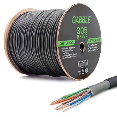 Cat6 Kablo 24Awg 305mt 0.50mm Dış Mekan Gabble Gab-CDS305