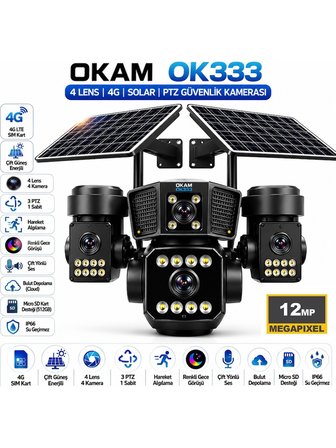 O-KAM PRO 333 Premium 4G Solar Güvenlik Kamerası | SIM Kartlı | 7/24 Kayıt | Akıllı Takip | Renkli Gece Görüşü