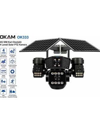 O-KAM PRO 333 Premium 4G Solar Güvenlik Kamerası | SIM Kartlı | 7/24 Kayıt | Akıllı Takip | Renkli Gece Görüşü