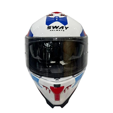 Sway Kapalı Kask Sw 865 Titan Beyaz Mavi Kırmızı