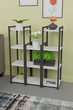 CMK Store Metal Ahşap Dekoratif Çok Amaçlı Raf 11 Raflı Banyo Mutfak Rafı Çiçeklik Organizer Beyaz