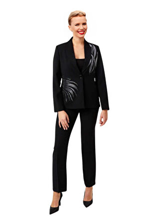 Faik Sönmez U68126 Taş ve Boncuk Süslemeli Abiye Ceket Siyah