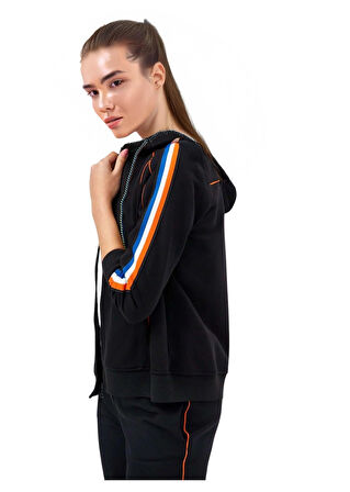 Faik Sönmez U68337 Kontrast Renk Şerit Detaylı Eşofman Üst Siyah