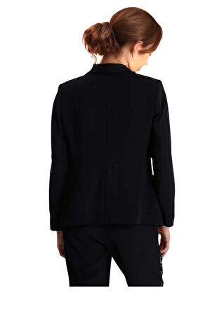 Faik Sönmez U66127 Taş Detaylı Krep Ceket Siyah