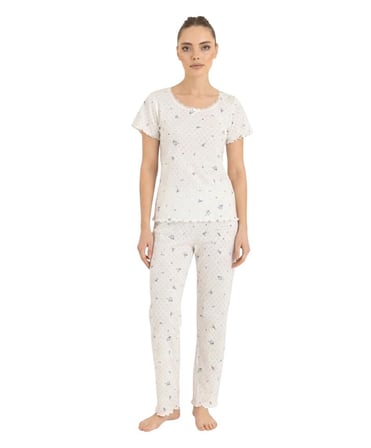 Seamlife Kadın %100 Pamuk Kalp Desenli Kısa Kollu Pijama Takımı 466542