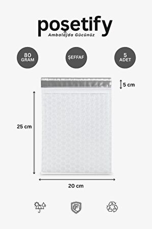 Balonlu Şeffaf Kargo Poşeti 15X20+5 cm | 80 gr Bantlı Patpatlı Kargo Poşeti | 5’li E-Ticaret Poşeti