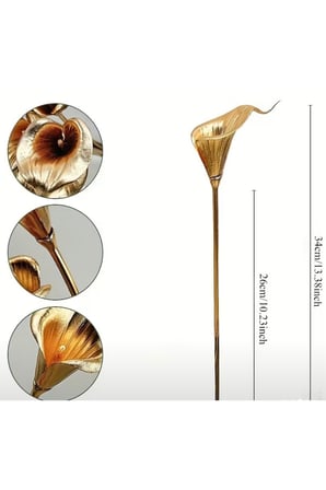 Yapay Gold Kala Çiçeği Demeti 34 cm – Altın Sarısı Islak Dokulu Gala Çiçek Vazo Aranjmanı