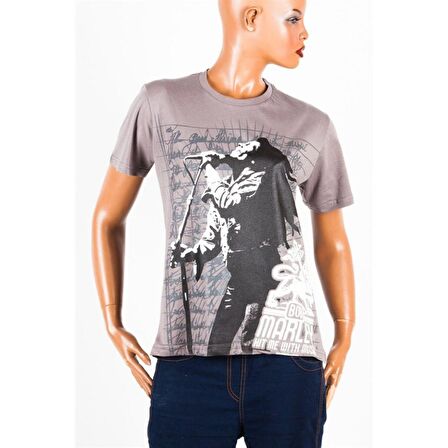 Bob Marley Unisex Pamuklu Regular Fit Gri Tişört Small