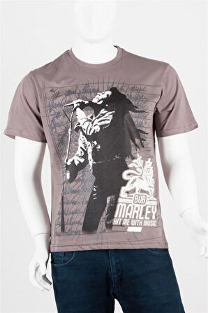 Bob Marley Unisex Pamuklu Regular Fit Gri Tişört Small