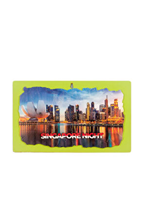 Singapur Gece Temalı Ahşap Fresco Tablo No.1