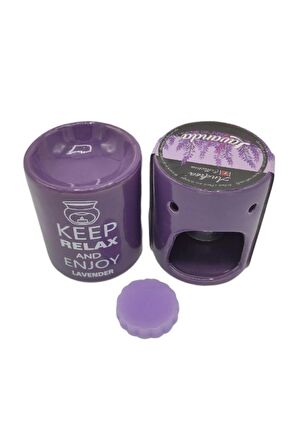 Keep Relax And Enjoy Lavander Seramik Buhurdanlık ve Wax Mum