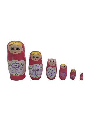 Ahşap Matruşka Bebek 6 lı Set Pembe