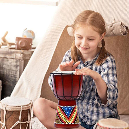 Djembe Davul Darbuka Renkli Afrika El Yapımı 30cm Çocuk Bongo Kongo