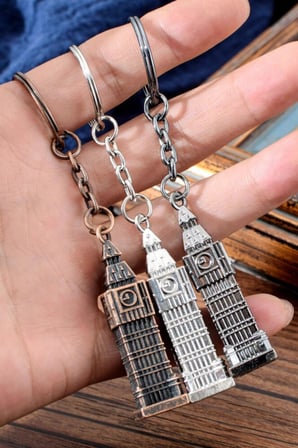Gümüş 3D Big Ben Metal Anahtarlık İngiltere Londra Saat Kulesi