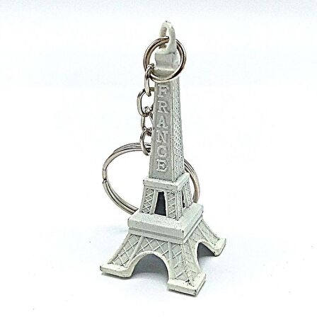 Paris Eyfel Kulesi 3D Metal Anahtarlık Beyaz