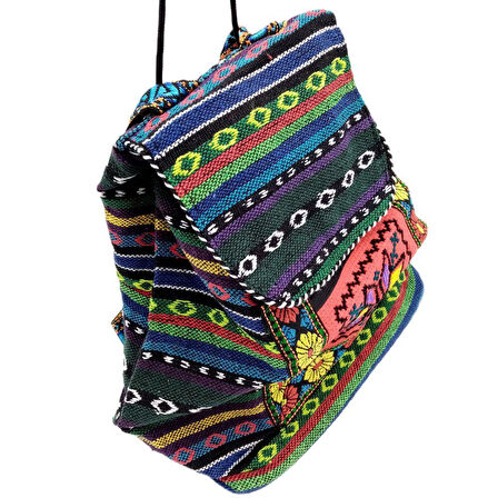 Hint Yün Dokuma Renkli Kapaklı Sırt Çantası Bohem