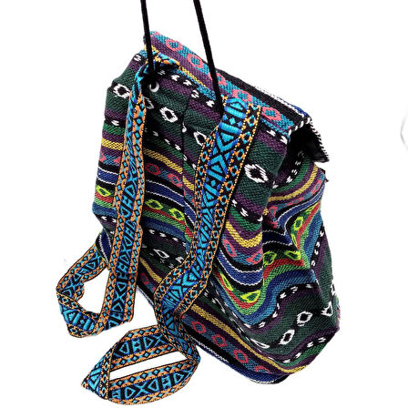 Hint Yün Dokuma Renkli Kapaklı Sırt Çantası Bohem