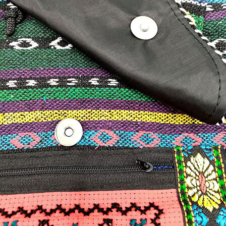 Hint Yün Dokuma Renkli Kapaklı Sırt Çantası Bohem