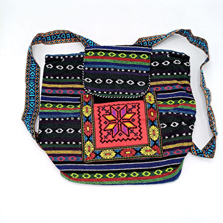 Hint Yün Dokuma Renkli Kapaklı Sırt Çantası Bohem