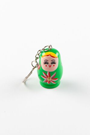 Ahşap Tombul Matruşka Bebek Anahtarlık Yeşil