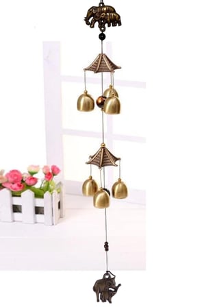 Feng Shui Metal Rüzgar Çanı İki Katlı Bereket Filleri 6 Çan