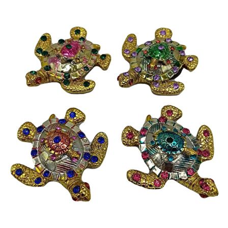 Kaplumbağa Magnet Dört Renk Kristal Taşlı Dörtlü Set