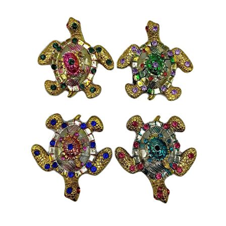 Kaplumbağa Magnet Dört Renk Kristal Taşlı Dörtlü Set