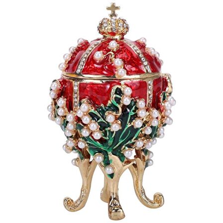 Faberge Yumurta Swarovski Taşlı Lüks Mücevher Kutusu Kırmızı 8 cm