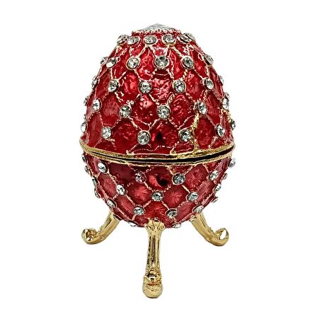 Faberge Yumurta Swarovski Taşlı Lüks Mücevher Kutusu Kırmızı 10 cm