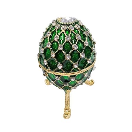 Faberge Yumurta Swarovski Taşlı Lüks Mücevher Kutusu Yeşil 10 cm