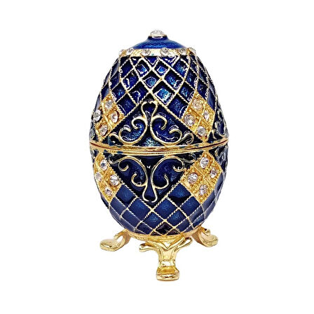 Faberge Yumurta Swarovski Taşlı Lüks Mücevher Kutusu Mavi 10cm
