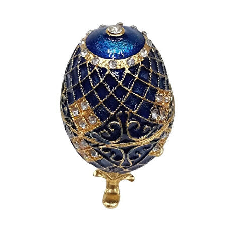 Faberge Yumurta Swarovski Taşlı Lüks Mücevher Kutusu Mavi 10cm