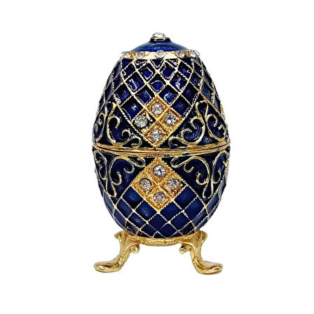 Faberge Yumurta Swarovski Taşlı Lüks Mücevher Kutusu Mavi 10cm