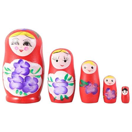 Ahşap Matruşka Bebek Beşli Set Kırmızı