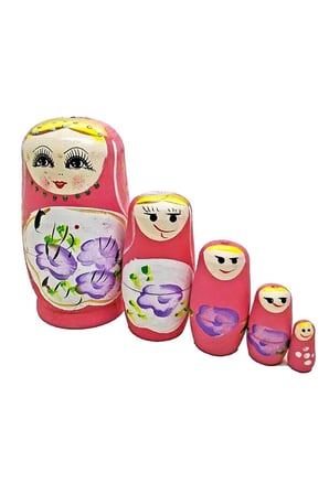 Ahşap Matruşka Bebek Beşli Set Pembe