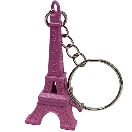 Paris Eyfel Kulesi 3D Metal Anahtarlık Pembe