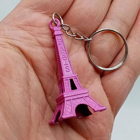 Paris Eyfel Kulesi 3D Metal Anahtarlık Pembe