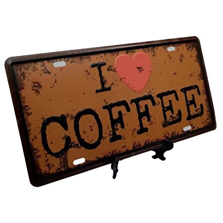 Dekoratif 3D Metal Plaka I Love Coffee 30cm