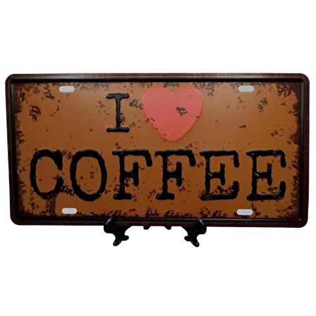 Dekoratif 3D Metal Plaka I Love Coffee 30cm