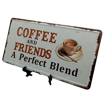 Dekoratif 3D Metal Plaka Coffee And Friends 30cm