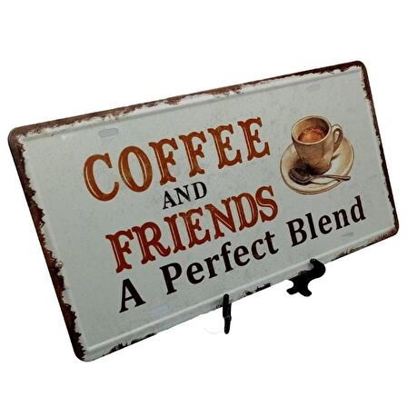 Dekoratif 3D Metal Plaka Coffee And Friends 30cm