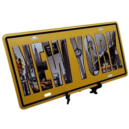 Dekoratif 3D Metal Plaka New York 30cm